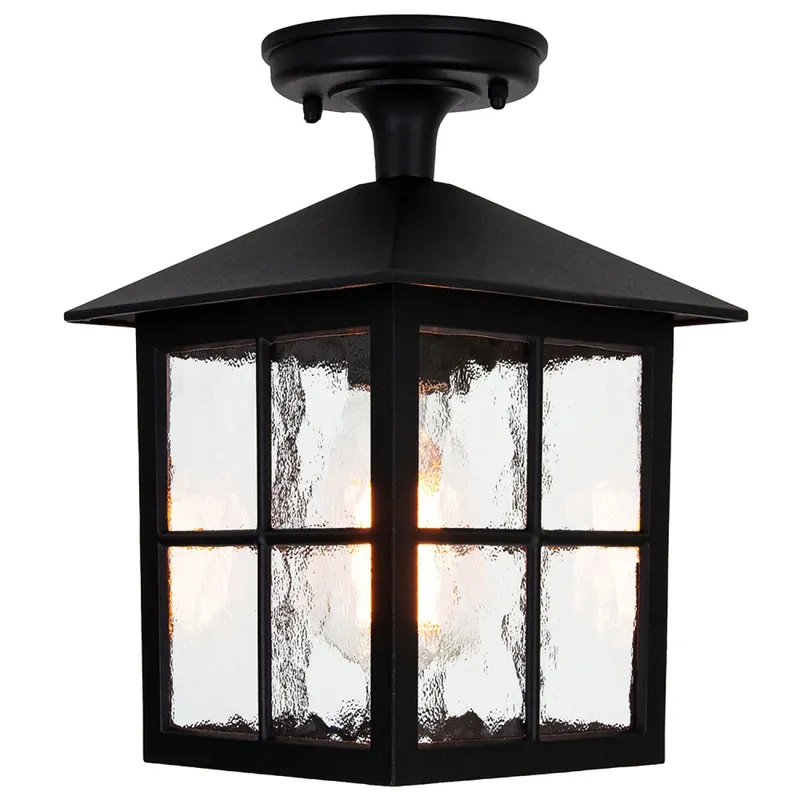 Happy Homewares Classic Matte Black Die-Cast Aluminium Metal Exterior Lantern Light Fitting Black