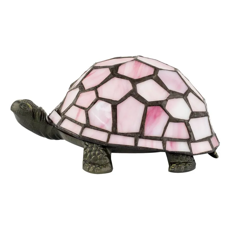 Happy Homewares Classic & Quirky Soft Pink Stained Glass Tiffany Tortoise Table Lamp Pink