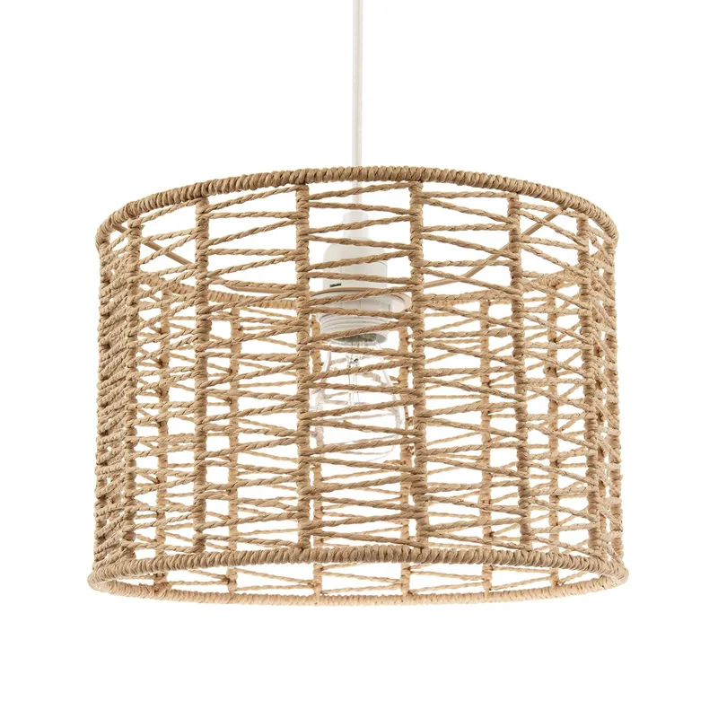 Happy Homewares Classic Twisted Brown Paper Pendant Light Shade with Strapped Design Brown