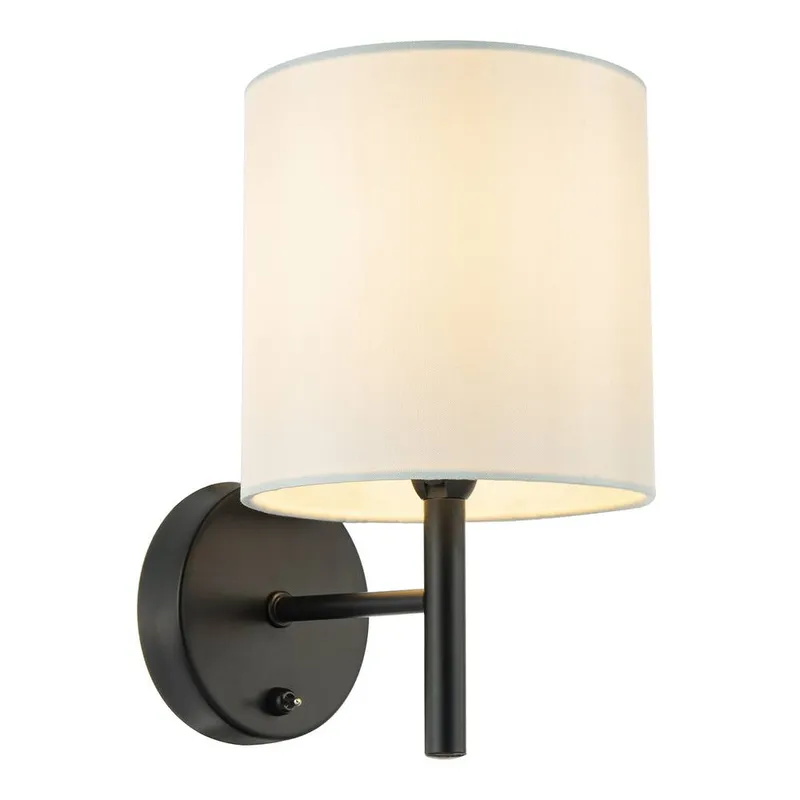 Happy Homewares Contemporary Bedside Wall Lamp with Toggle Switch & White Fabric Shade in Black Black