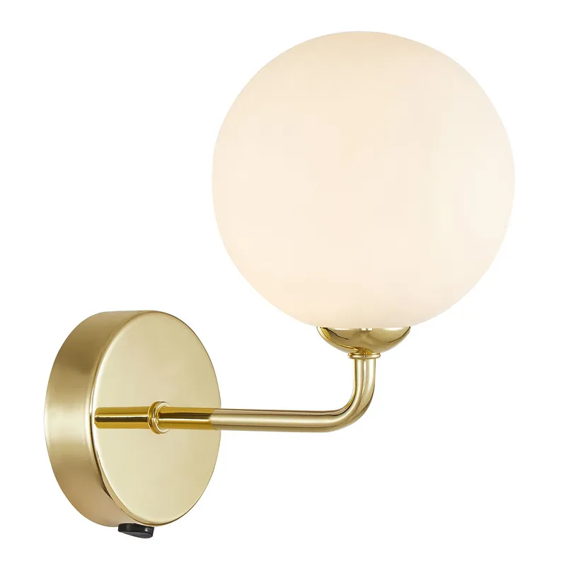 Happy Homewares Contemporary Chic Light Fitting with Opal White Globe Glass Shade in Gold Gold