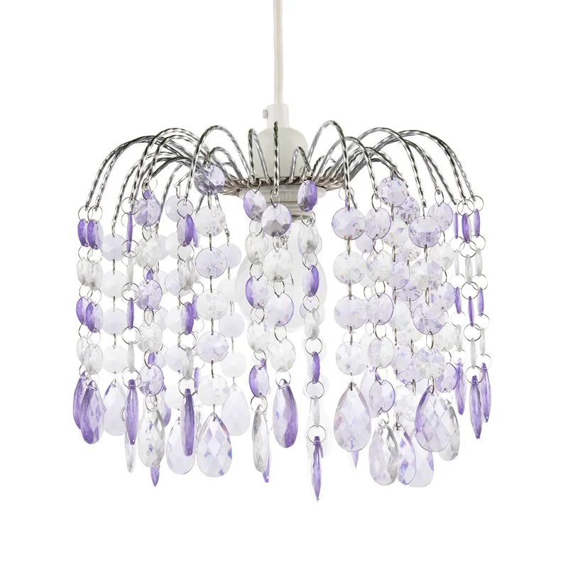 Modern Waterfall Pendant Shade with Lilac and Clear Acrylic Drops