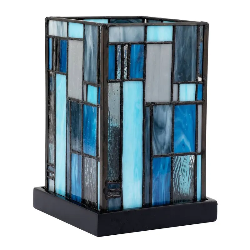 Happy Homewares Designer Art Deco Tiffany Table Lamp in Coloured Stained Glass in Blue Blue