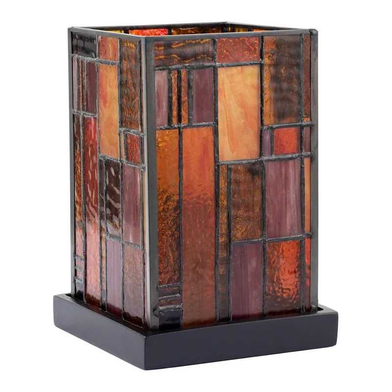 Happy Homewares Designer Art Deco Tiffany Table Lamp in Coloured Stained Glass in Orange Orange