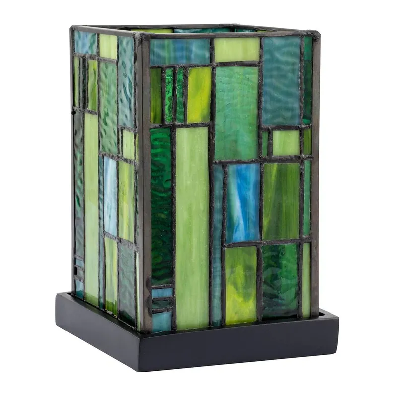 Happy Homewares Designer Art Deco Tiffany Table Lamp in Coloured Stained Glass in Green Green
