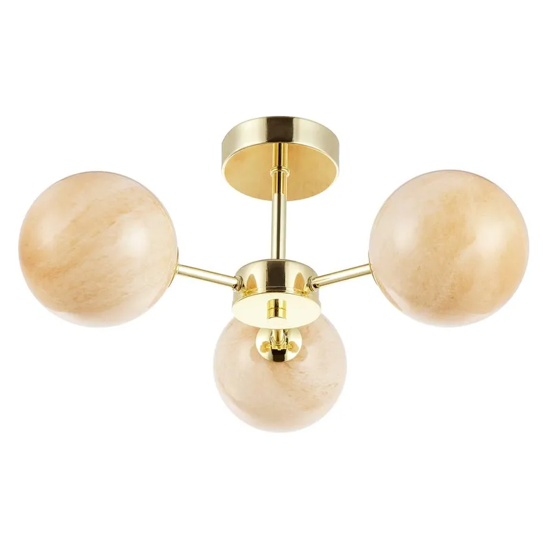 Happy Homewares Designer Ceiling Light Fitting with Marble Glass Spherical Shades in Gold Gold