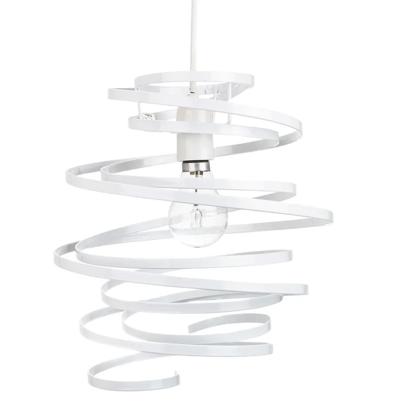 Happy Homewares Gloss Metal Double Ribbon Spiral Swirl Ceiling Light Pendant in White White
