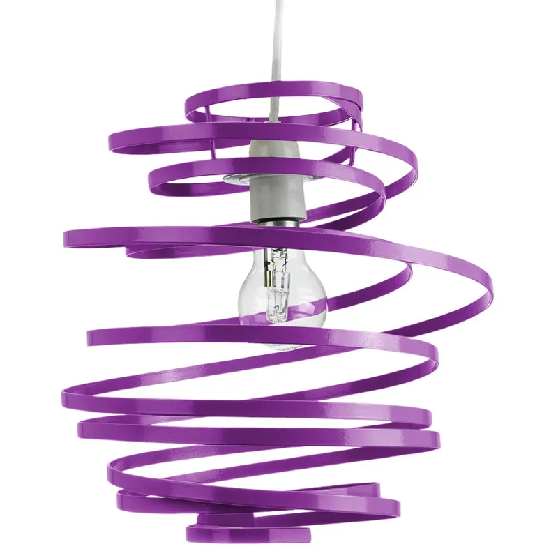 Happy Homewares Gloss Metal Double Ribbon Spiral Swirl Ceiling Light Pendant in Purple Purple