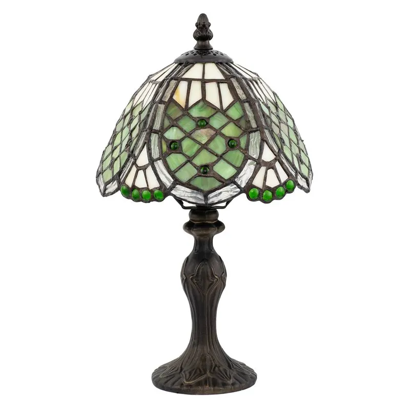 Happy Homewares Handmade Beaded Coloured Stained Glass Tiffany Table Lamp in Green Size: 8 inches Green 8 inches
