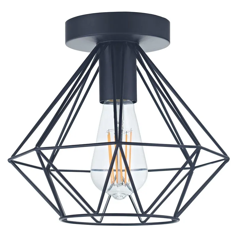 Happy Homewares Industrial Basket Cage Designed Metal Ceiling Pendant Light Shade in Black Black