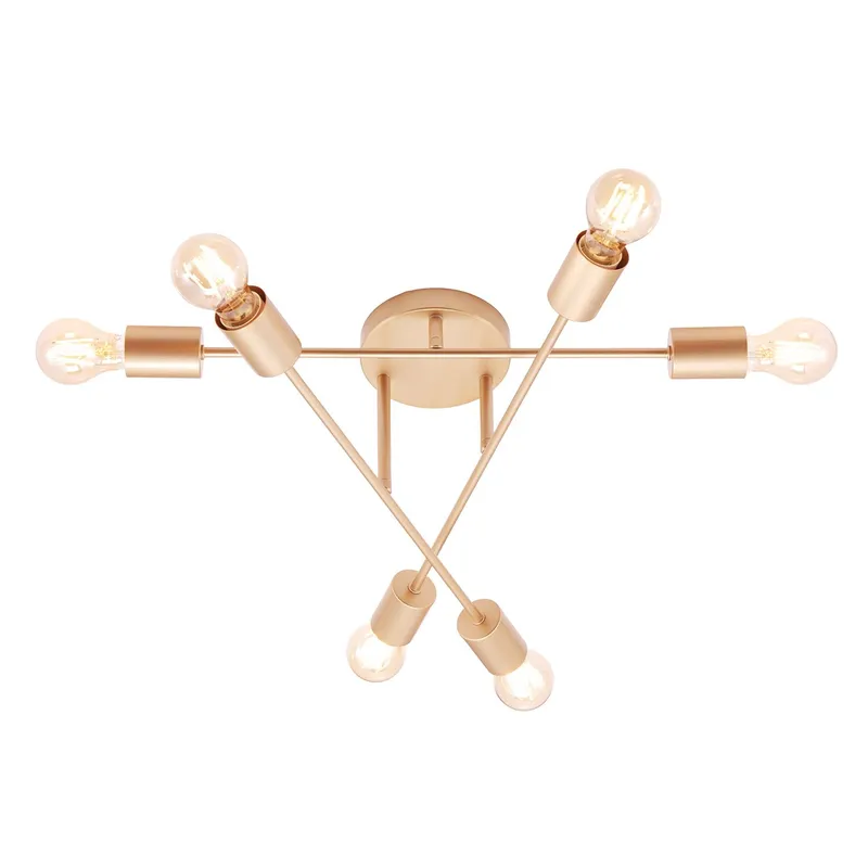 Happy Homewares Industrial Designer Styled Ceiling Light with Straight Metal Arms in Gold Gold