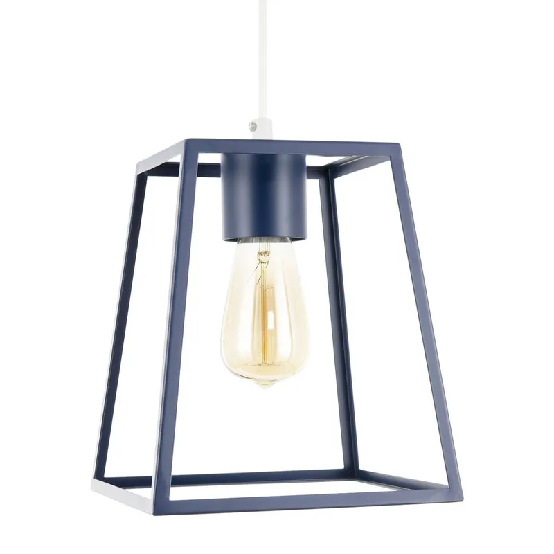 Happy Homewares Industrial Lantern Lamp Shade in Navy Blue with Square Top & Bottom in Midnight Midnight