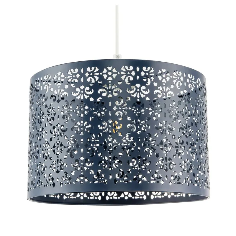 Happy Homewares Midnight Blue Moroccan Metal Pendant Lamp Shade with Floral Decoration Size: 12 inches Midnight 12 inches
