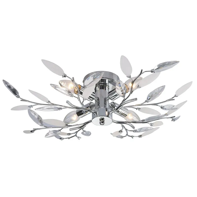 Happy Homewares Modern Birch 4 Bulb Ceiling Light with Acrylic Leaves in Silver Silver