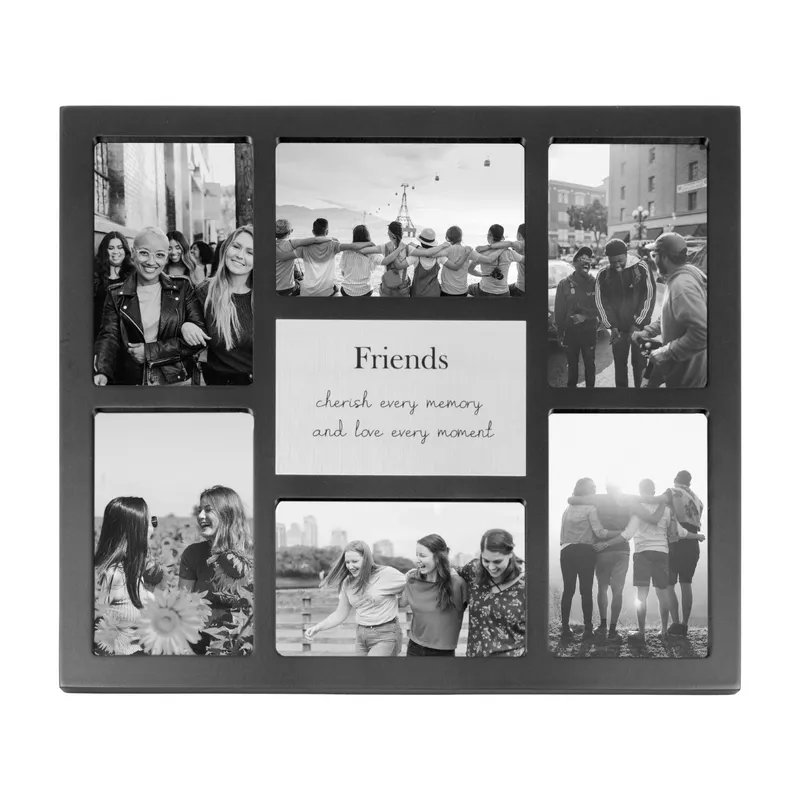 Happy Homewares Modern Black Multi Collage Picture Friends with Family Wording & Cute Phrase Black