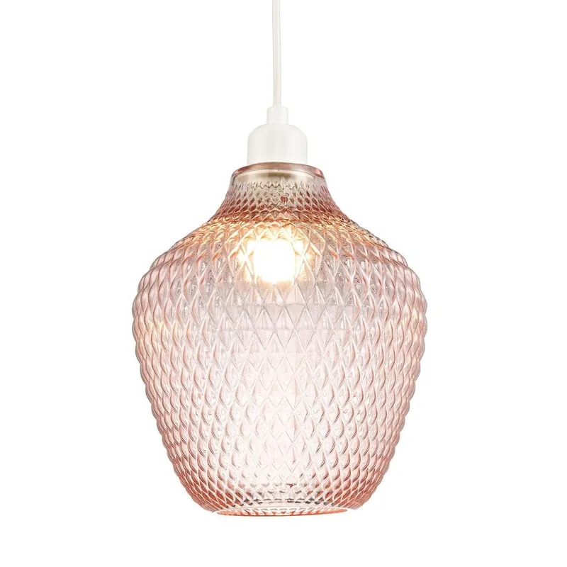Happy Homewares Modern Designer Curvy Diamond Etched Glass Pendant Lamp Shade in Pink Pink