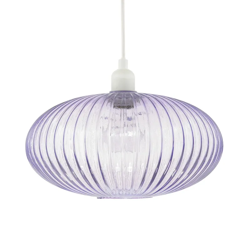 Happy Homewares Modern Designer Line Ribbed Glass Oval Pendant Lamp Shade in Lilac Lilac