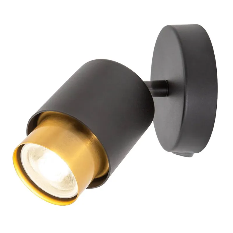Happy Homewares Modern Matte Black Spot Wall Light Fitting with Inner Gold Metal Black