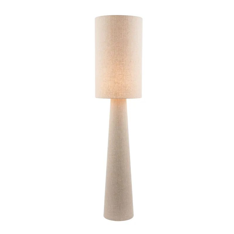 Happy Homewares Modern Natural Oatmeal Linen Floor Lamp with Fabric Shade & Base Natural