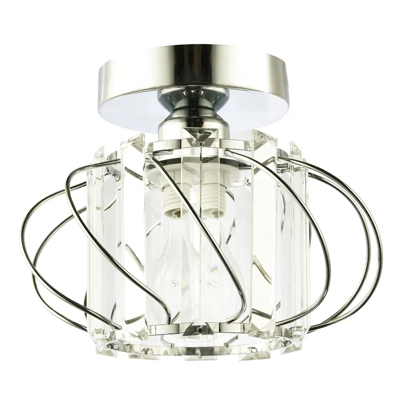 Happy Homewares Modern Polished Metal Ceiling Light Fitting with Clear Crystal Glass Rods in Silver Silver