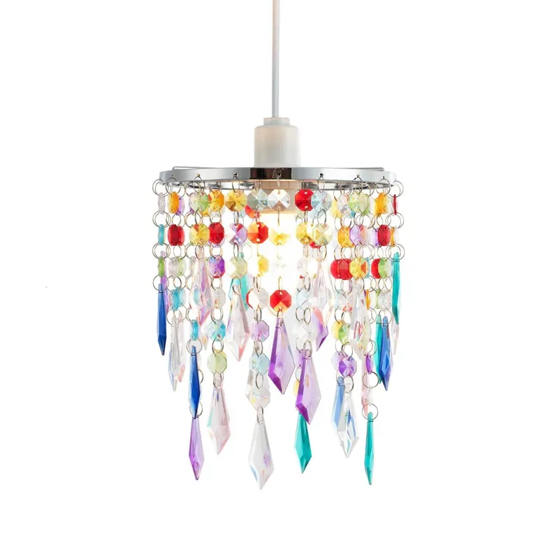 Happy Homewares Modern Waterfall Design Pendant Shade with Acrylic Droplets & Beads Multicolor