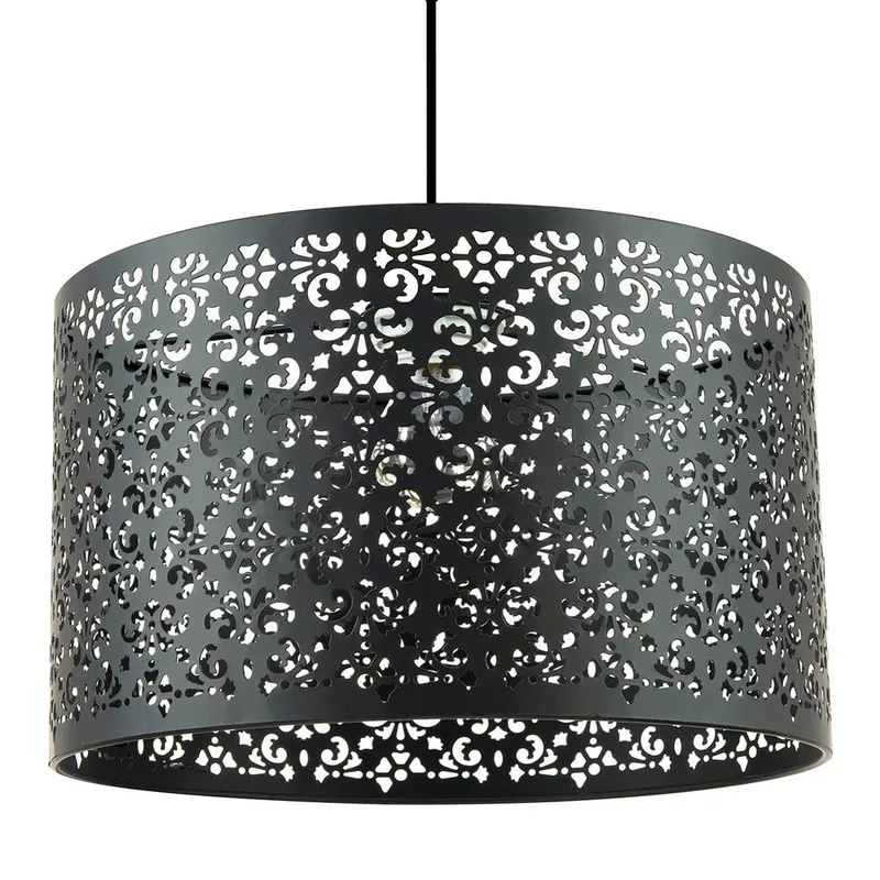 Happy Homewares Moroccan Designed Large Black Metal Pendant Shade with Floral Decor Size: 16 inches Black