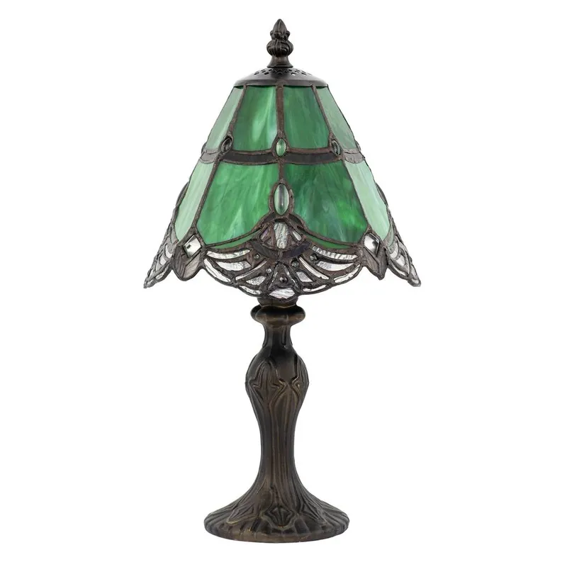 Happy Homewares Quirky & Petite Coloured Stained Glass Tiffany Lamp with Clear Beads in Green Green