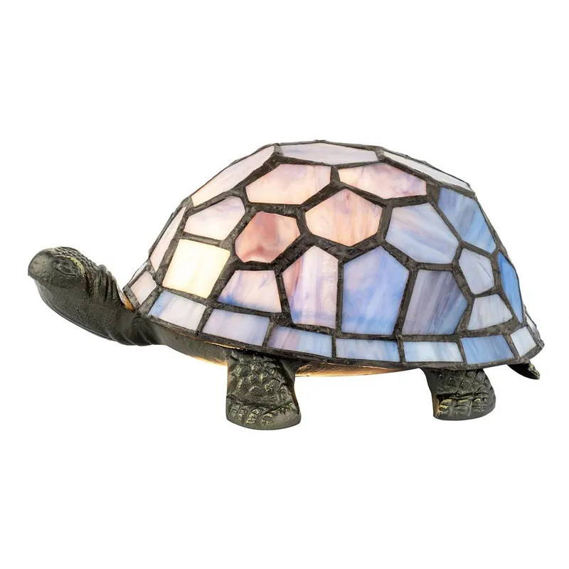 Happy Homewares Quirky Purple & Blue Tone Stained Glass Tiffany Tortoise Table Lamp Purple