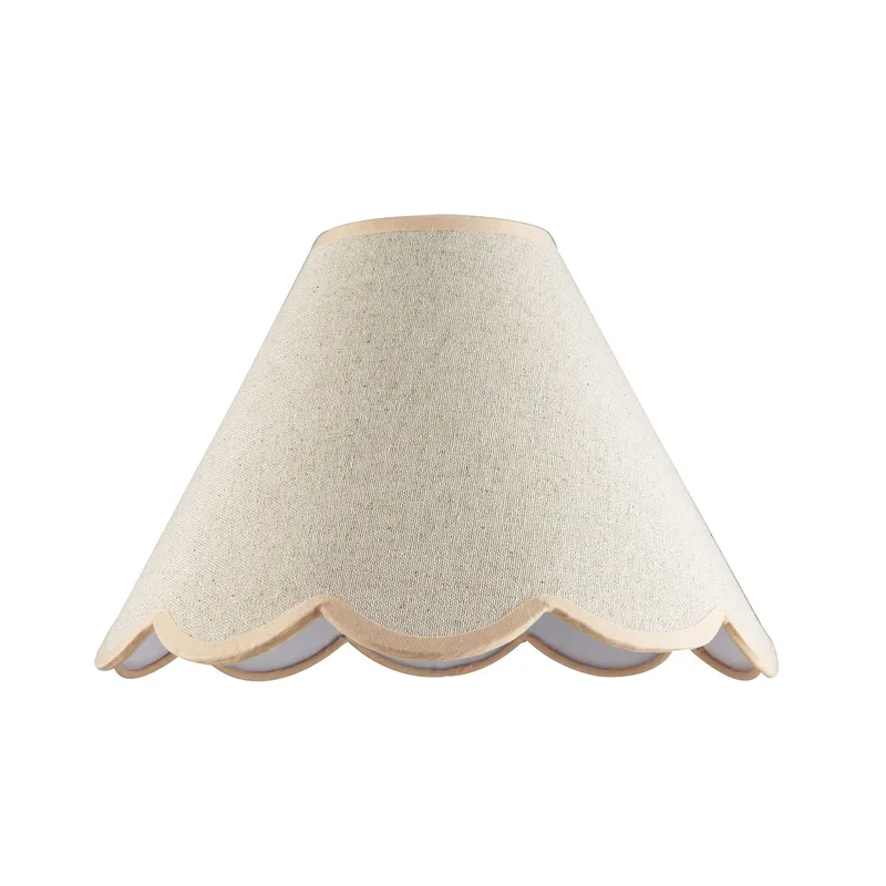 Scallop Edge Natural Textured Linen Coolie Lamp Shade with Pink Trims