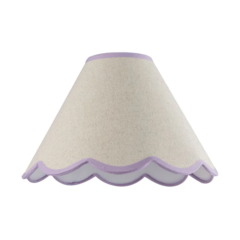 Scallop Edge Natural Textured Linen Coolie Lamp Shade with Lilac Trims