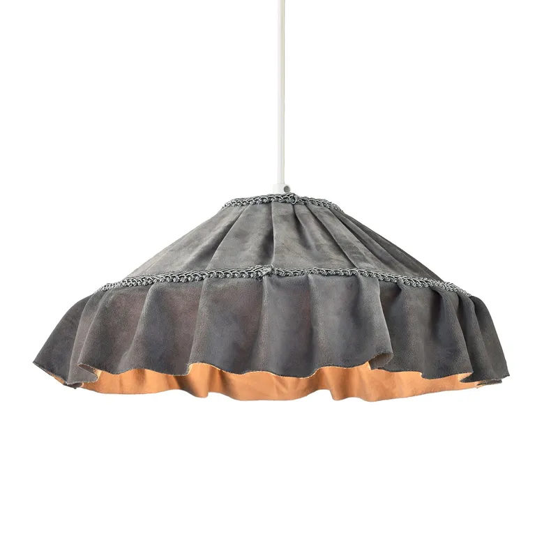 Happy Homewares Shabby Chic Grey Folded Hanging Velvet Fabric Pendant Lighting Shade Grey