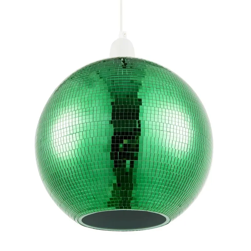 Happy Homewares Shiny Disco Mosaic Ball Pendant Shade in Mirrored Tiled Retro Style in Green Green