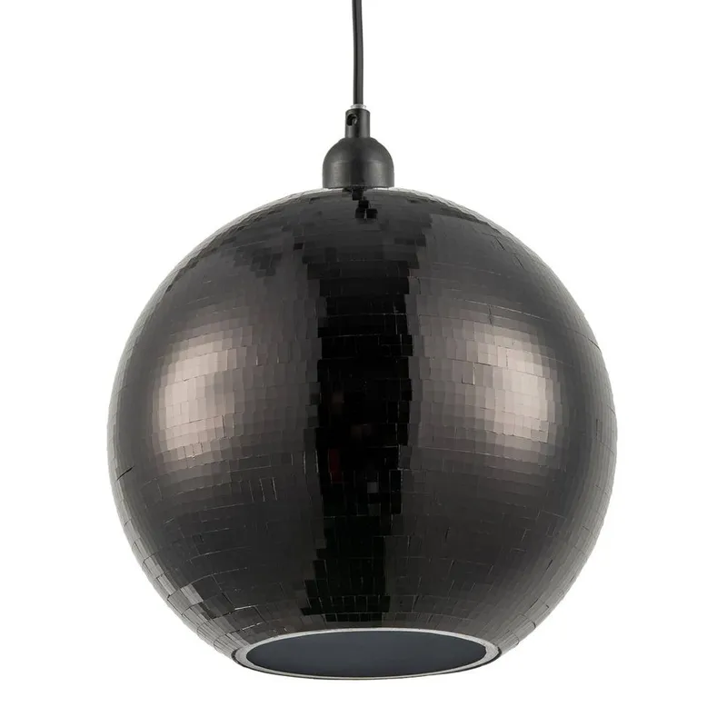 Happy Homewares Shiny Disco Mosaic Ball Pendant Shade in Mirrored Tiled Retro Style in Black Black