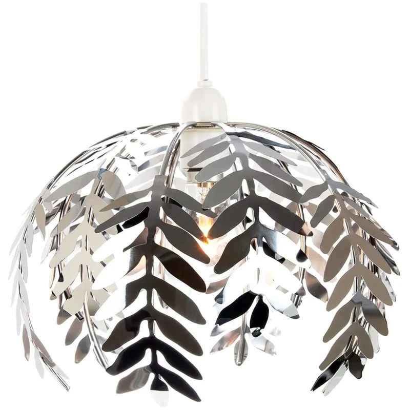 Happy Homewares Traditional Fern Leaf Design Ceiling Pendant Light Shade in Shiny in Silver Silver