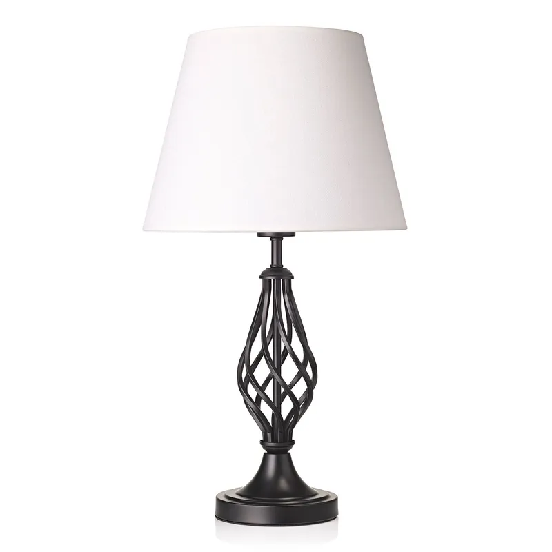 Happy Homewares Traditional Table Lamp with Barley Twist Base & Linen Shade in Black Black