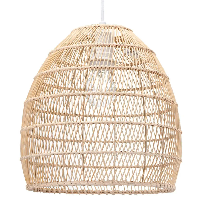 Happy Homewares Traditional Vintage Spiral Cage Design Natural Brown Rattan Ceiling Lamp Shade Brown