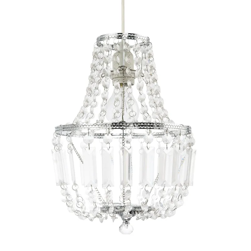 Happy Homewares Traditional Vintage Style Pendant Lighting Shade with Clear Acrylic in Silver Silver