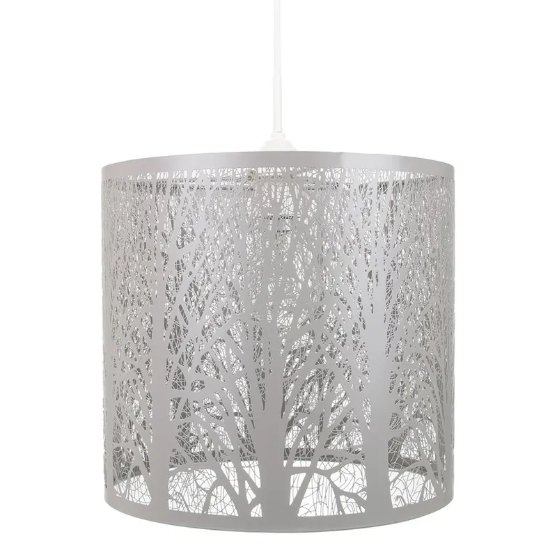 Happy Homewares Unique & Beautiful Metal Forest Design Ceiling Pendant Shade in Grey Grey