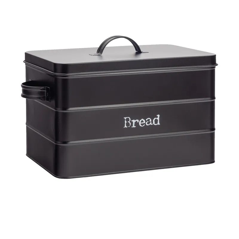 Harbour Housewares Kitchen Bread Bin - Vintage Metal Kitchen Storage Container Tin in Black Black
