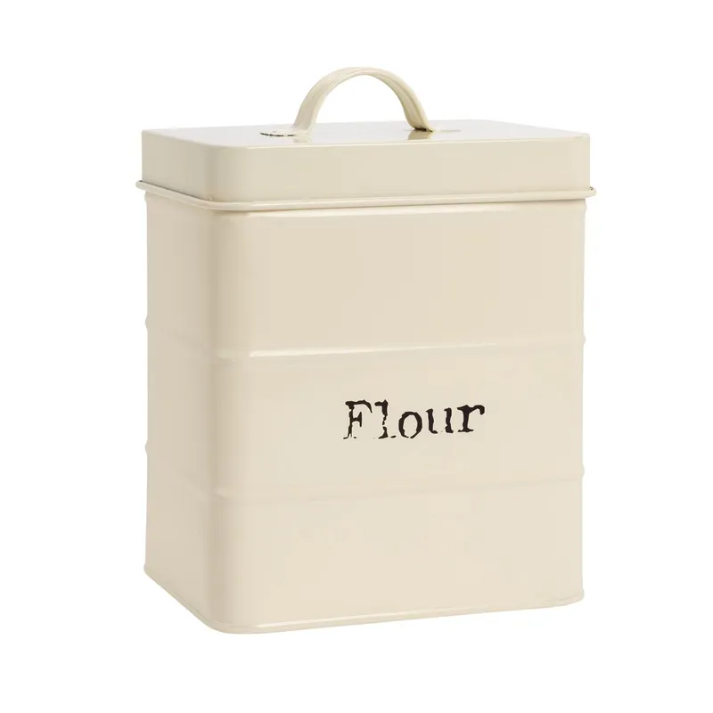 Harbour Housewares Kitchen Flour Canister - Vintage Metal Kitchen Storage Container Tin in Cream Cream