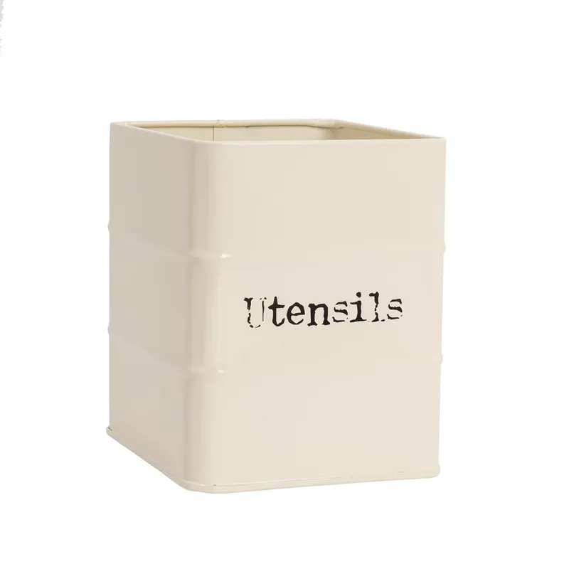 Harbour Housewares Kitchen Utensils Canister - Vintage Metal Kitchen Storage Container Tin in Cream Cream