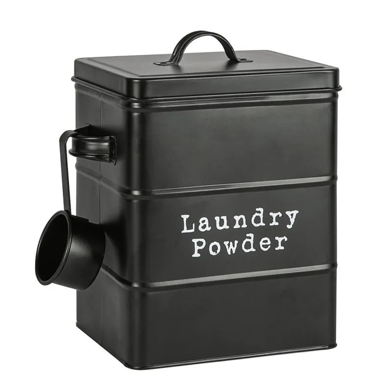 Harbour Housewares Laundry Powder Canister - Vintage Metal Home Kitchen Storage Containers in Black Black