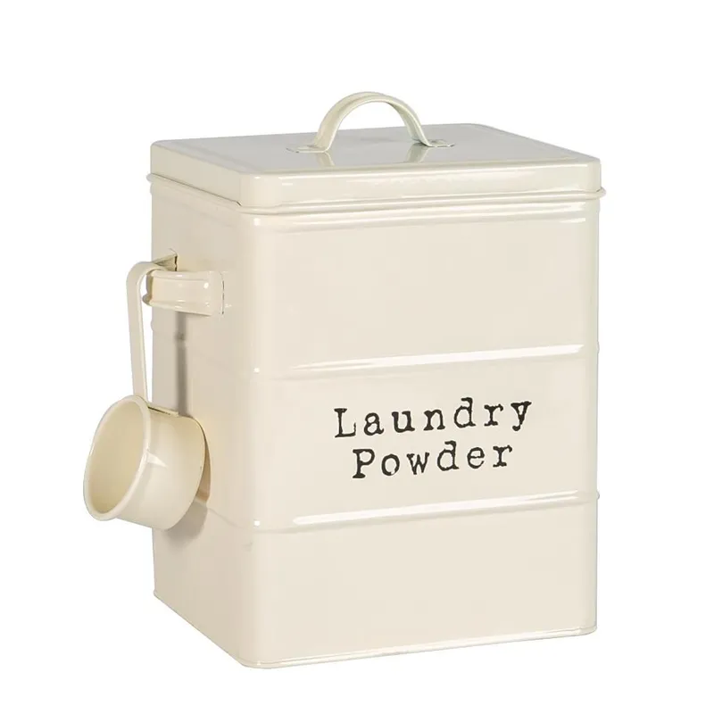 Harbour Housewares Laundry Powder Canister - Vintage Metal Home Kitchen Storage Containers in Cream Cream