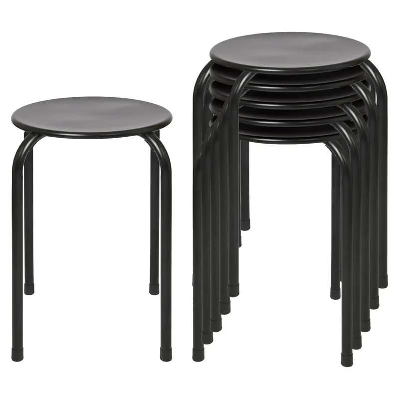 Harbour Housewares Metal Stacking Stools - Matt Black - Pack of 6 Black