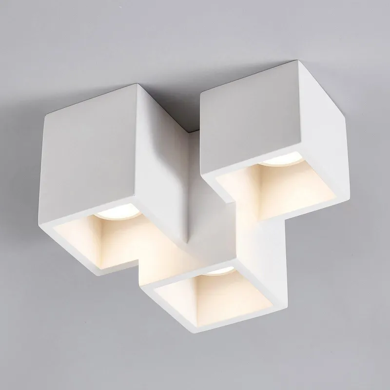 Harper Living 3 Light Plaster Flush Ceiling Light in White - White
