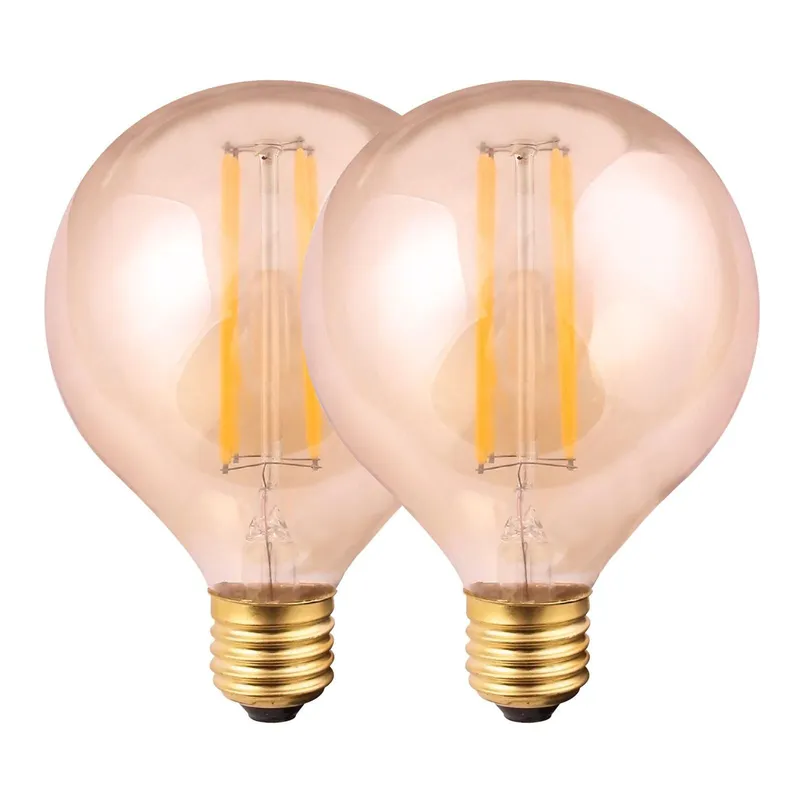 Harper Living 8 Watts G125 E27 LED Bulb Amber Globe Warm White Dimmable, Pack of 2 Amber