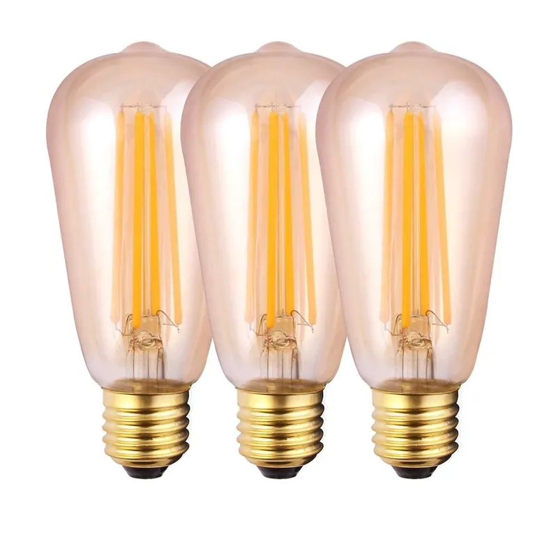 Harper Living 8 Watts ST64 E27 LED Bulb Amber Warm White Dimmable, Pack of 3 - Amber