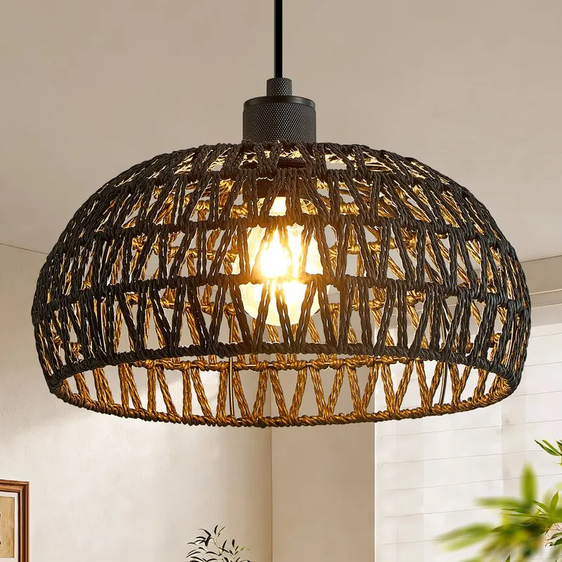 Harper Living Easy Fit Handwoven Rope Ceiling Light Shade, E27/B22 Black Black