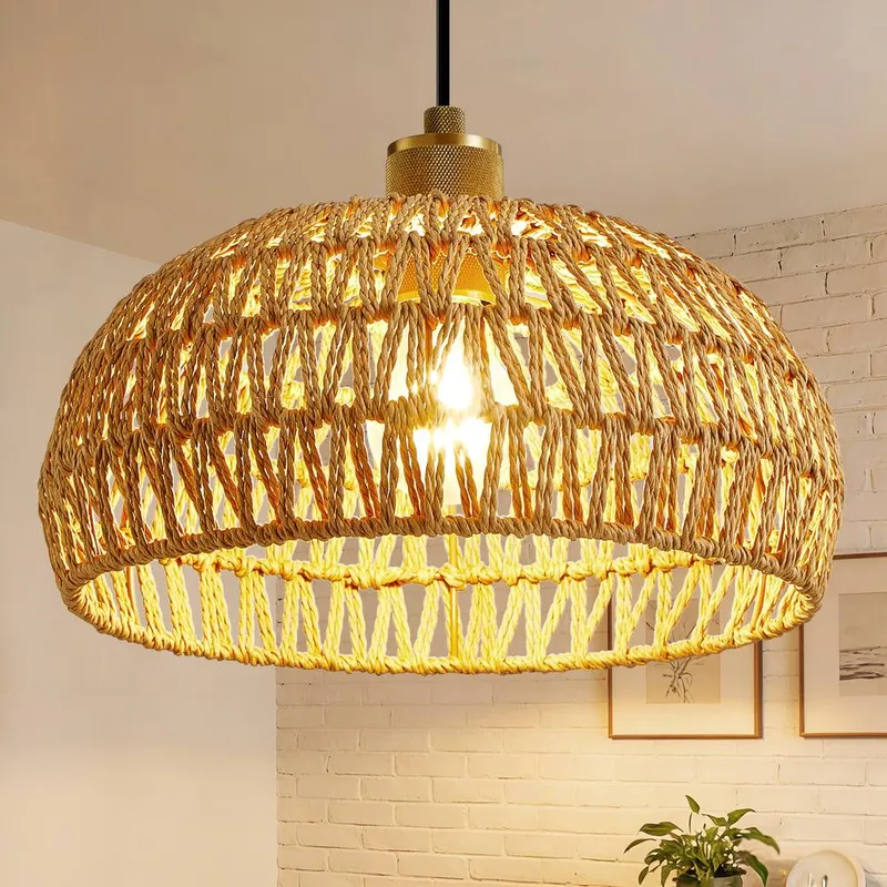 Harper Living Easy Fit Handwoven Rope Ceiling Light Shade, E27/B22 Yellow Yellow