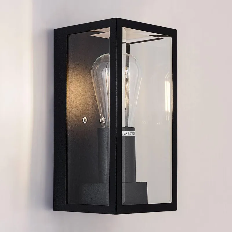 Harper Living Modern Clear Glass Outdoor Wall Light in Black - Black